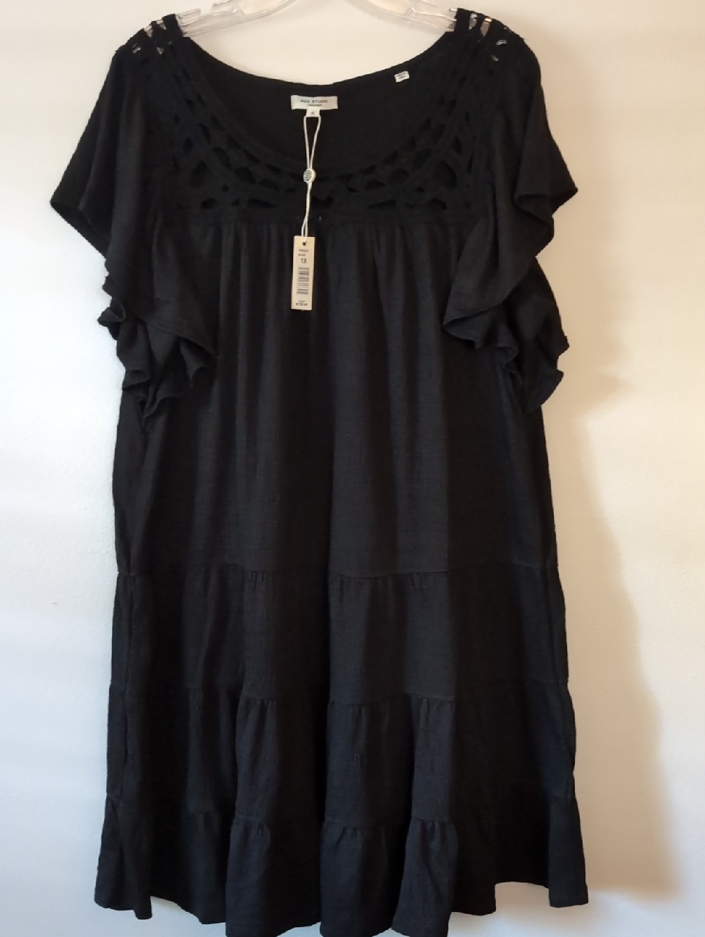 Max Studio Boho Black Tiered Ruffle Sleeve Dress 1x